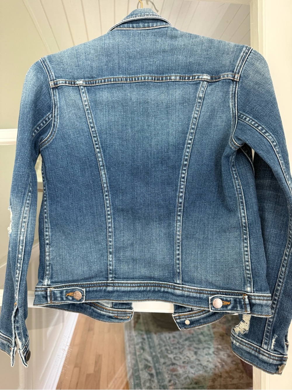 L'AGENCE Celine Distressed Stretch-Cotton Denim Jacket | XS - Picture 6 of 8